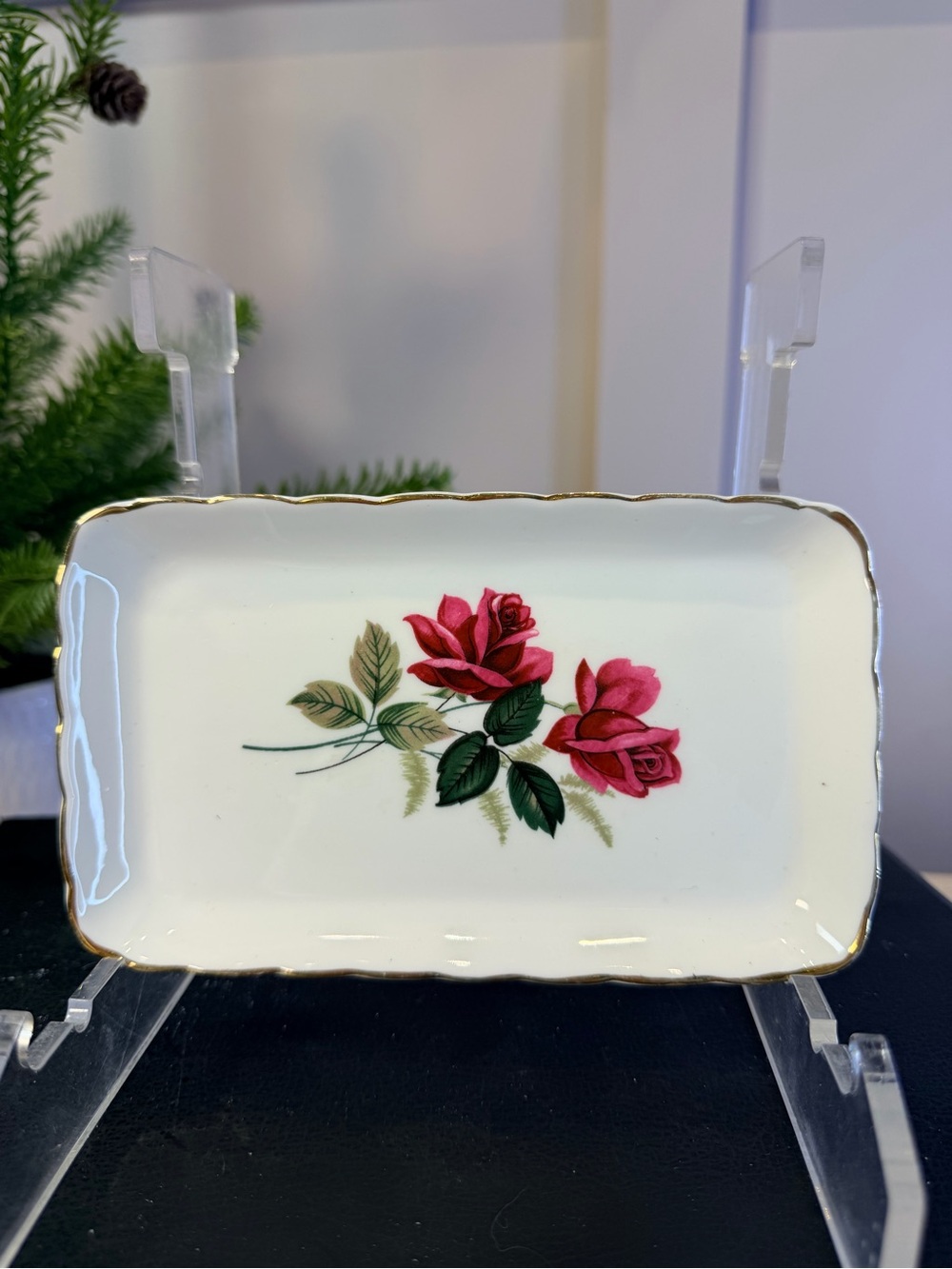 Delphine Bone china regal tray 6” Rectangle Regal Tray/ Trinket Dish Roses